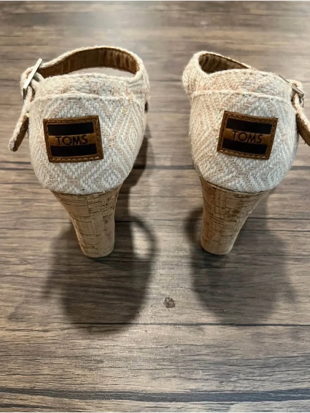 TOMS Cork Wedge Heels Cream Beige Strappy Cross Boho Sandals Women’s 7.5